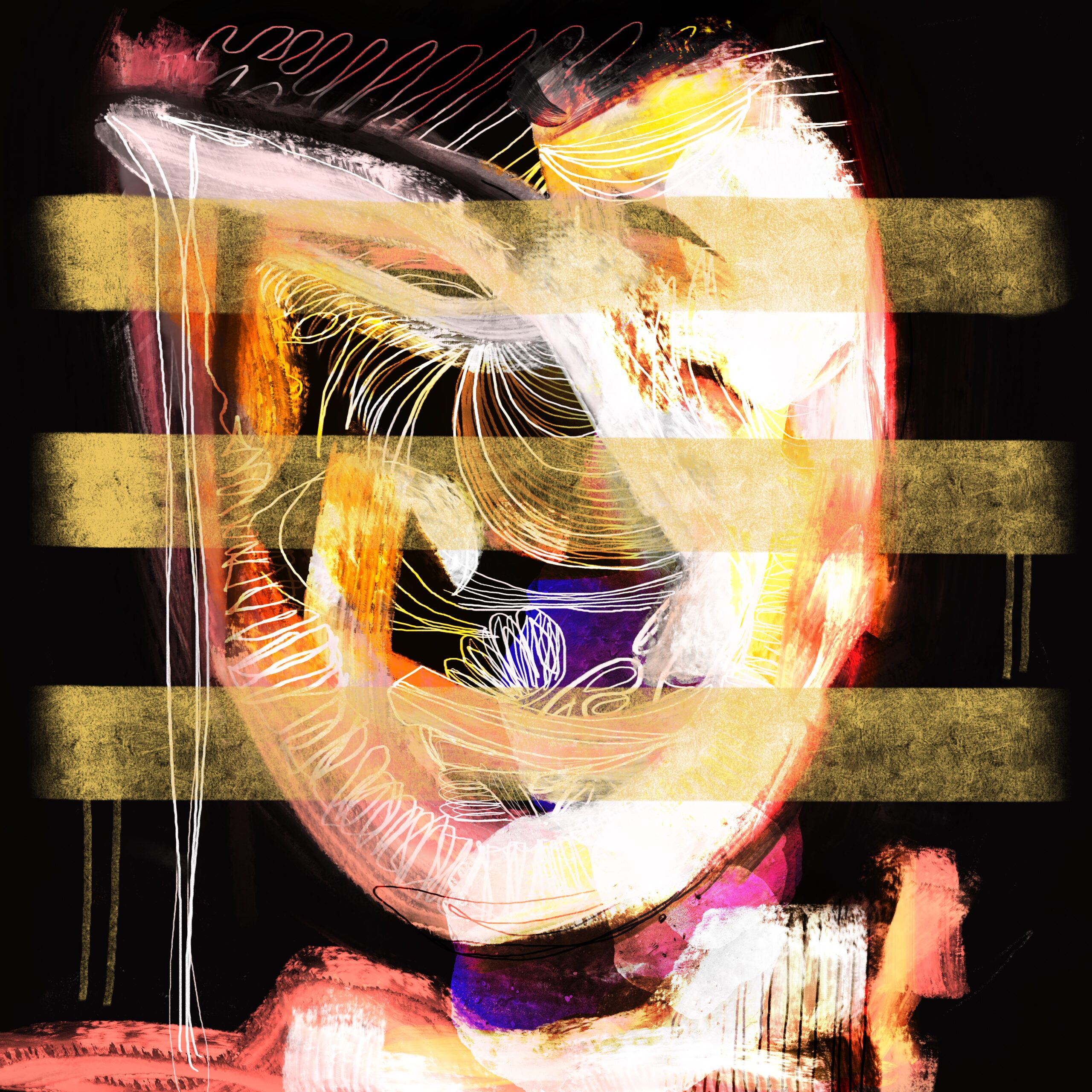 Digital abstract artwork showing an expressive, painterly head with bold colors and the three signature Bars symbolizing the Flash for empathy message.
