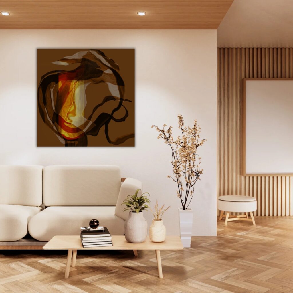 Large abstract artworks from the flash for empathy collection in a contemporary interior.